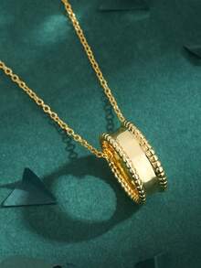 1pc High Quality European & American Cubic Zirconia Copper 18K Gold Plated Smooth Bead Hoop Pendant Necklace, Luxury Gift For Women, Everyday Wear - Yellow Gold - View 1