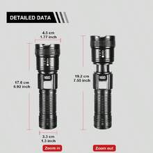 高亮度可充電戰術 LED 手電筒，20W 高功率，3 種照明模式，數位顯示，USB 充電，長距離可變焦便攜式搜尋燈，耐用 ABS 材質，附 USB 充電線，適合戶外活動、徒步、露營、狩獵，完美聖誕禮物 - 彩色 - 查看 10