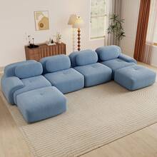 81.8"/117.3"/152.7" Modular Sectional Sofa, Corduroy Boneless Sofa With Deep Seat And Button Tufted Cushions, Comfy Cloud Sectional Loveseat Couches For Living Room Bedroom, No Assembly - 藍色 - 查看 12