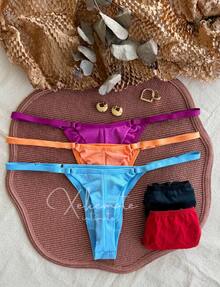 Kit com 5 Calcinhas PLUS SIZE Fio Duplo Empina Bumbum com Regulagem String Fio Dental Sensual Lingerie Feminina Moda Intima - Multicolorido - Visão 4