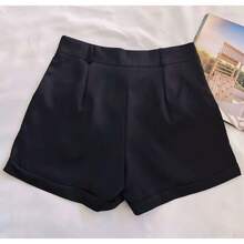 Short feminino alfaiataria social com botao - Preto - Visão 2