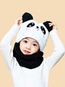 3/1 件帽子手套套装，防风防寒加厚保暖熊猫形毛绒帽子和针织手套。 - 彩色 - 查看 24