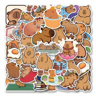 50pcs Capybara Stickers, Capybara Themed Accessories, Capybara Party Favors, Capybara Posters, Cute & Adorable Stickers, Capybara Gifts, Waterproof Vinyl Stickers Suitable For Laptops, Bumpers, Skateboards, Water Bottles, Computers, Phones, School Supplies, Back To School Season