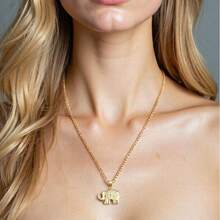 dollrinboy 1pc 14K Gold Plated Elephant Pendant Necklace For Women With 3mm Stainless Steel Figaro Chain Necklace - Elephant - View 6