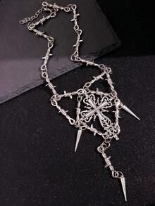 1pc Punk Layered Metal Cross Chain Necklace, Fashion Jewelry Gift For Women, Party Accessory - Black - View 6