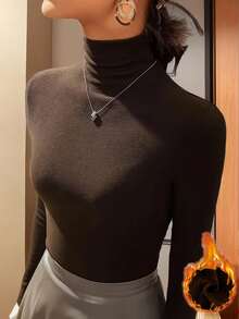 Thermisch gefüttertes Top mit Rollkragen in Große Größen, figurbetonter, warmer und dicker Pullover für Herbst/Winter