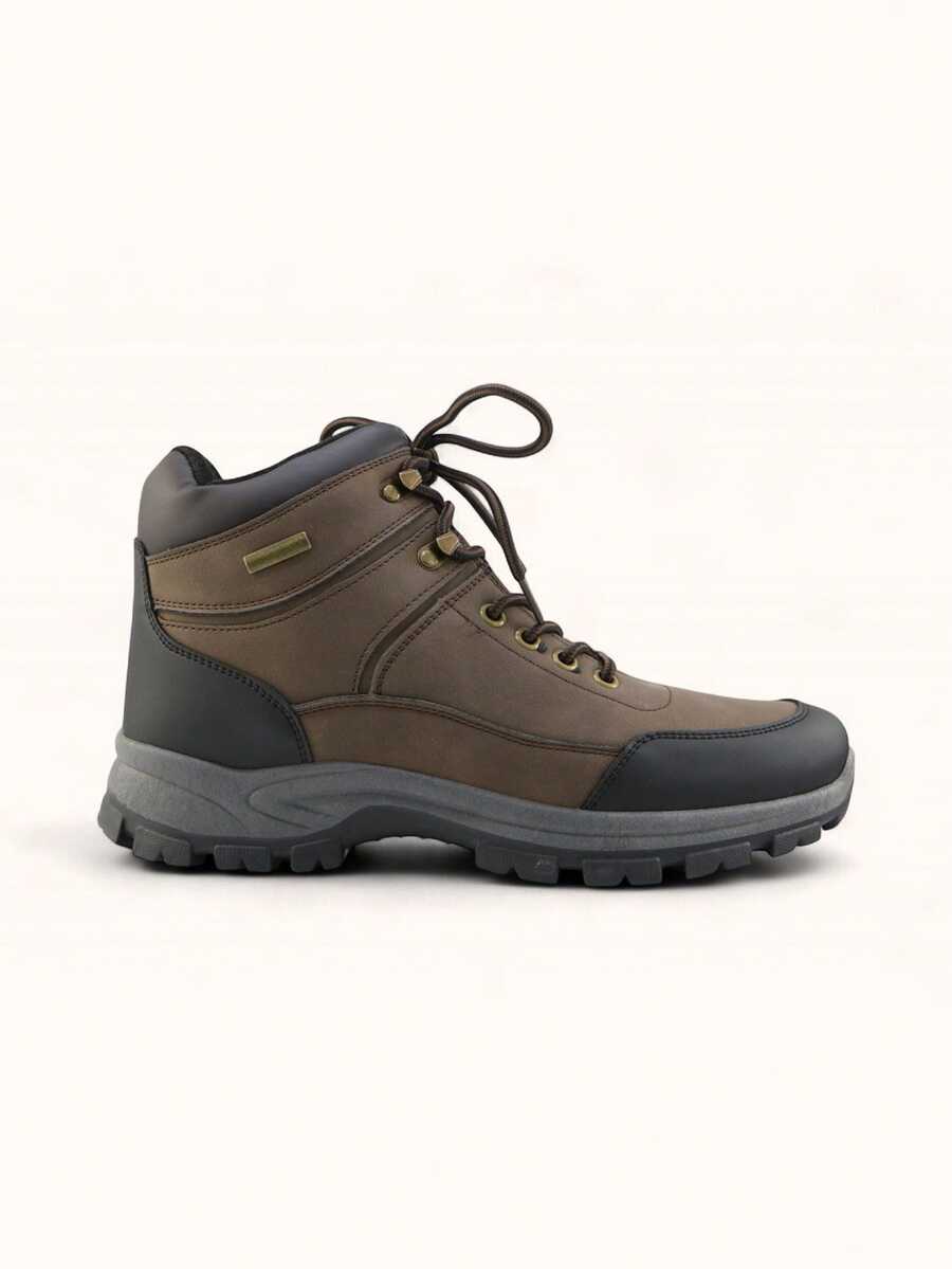 Men's Classic Work Boots, High-Top Lace-Up Non-Slip Hiking Boots - Brown - View 1