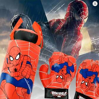 Marvel 漫威蜘蛛侠迷你拳击套装，包含拳击手套和沙袋，采用动漫图案。这是一款精美的运动玩具，适合健身锻炼，男女青少年皆宜。是感恩节、万圣节、圣诞节、新年和生日的理想礼物。（温馨提示：购买时请注意尺寸）