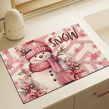 1 pièce Tapis de séchage de vaisselle de cuisine avec imprimé bonhomme de neige de Noël, super absorbant, cache les taches, tapis de séchage de vaisselle avec dos en caoutchouc, tapis polyvalent pour machine à café, plan de travail de cuisine, égouttoir à vaisselle