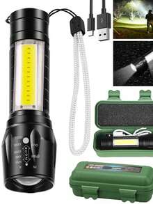 Linterna ultrabrillante duradera y portátil con zoom telescópico - perfecta para aventuras al aire libre, uso doméstico y situaciones de emergencia - Negro - Ver 11