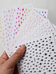 6片3D金色星星美甲贴纸，6片Y2K金色星星爆炸3D美甲装饰贴纸，6色金属法式自粘星星美甲贴纸，适合女性和女孩DIY美甲用品 - 彩色 - 查看 4