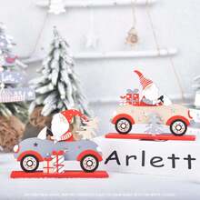 Christmas Table Sign Wooden Santa Truck Table Decoration Indoor Holiday Ornaments For Home