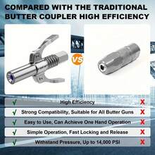 1PC Stainless Steel Grease Gun Coupler – Lock-On Zerk Fitting Nozzle With Quick Release | 10,000 PSI Pressure Rated, 1/8" NPT Thread For Aluminum Alloy Grease Guns - Bạc - Xem 3