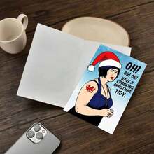 1pc Adult Funny Christmas Greeting Card - Envelope Style Wishes, Includes "Oh! Have Fun" Message, Clean Humorous Design, Welsh Flag Tattoo Cartoon Pattern & Snowflake Font - Holiday Greetings Suitable For Friends, Family, Colleagues - No Battery/Power/Paper Required