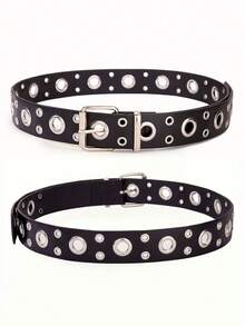 1pc Women's Punk Style Waist Belt, PU Leather Belt With Metal Buckle And Bright White Eye Design, Streetwear