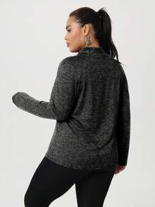 Plus Size Women's Fashion Sports Yoga Half Zip Sweatshirt Spring - Grey - View 4