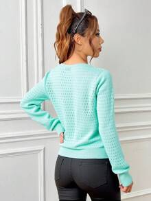 blusa femenina de estilo casual con detalles de flores, ancho, cuello redondo, de manga larga, adecuada para primavera y verano, ideal para ocasiones informales - VERDE MENTA - Ver 2