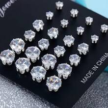 12 Pairs Hypoallergenic Stainless Steel Cubic Zirconia Stud Earrings, Vintage Bohemian Vacation Style, Mother's Day Surprise Gift