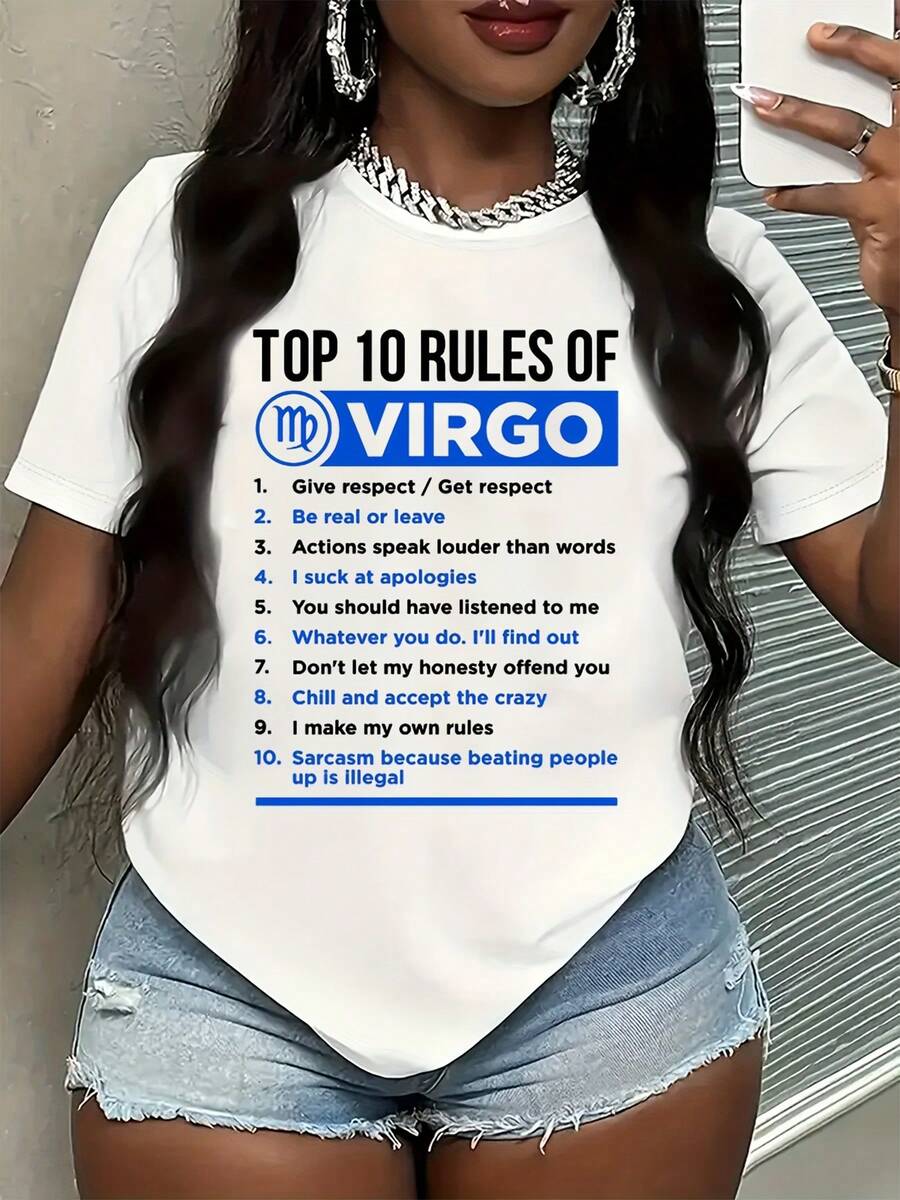 Women's Virgo Print T-Shirt, Virgo Queen Tee, Virgo AF Shirt, Virgo Birthday Shirt,  Virgo Constellation Shirt, Virgo Astrology Teacher Shirt, Virgo Season Gifts For Women, Virgo Tshirt, Virgo Zodiac Shirt, Plus Size Big Virgo Energy Horoscope Tee, High Quality Fabric, Machine Washable - 白色 - 查看 1