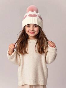 1 件婴儿双层加厚提花心形针织帽，可爱温暖女童针织帽 - 1PC - 查看 2