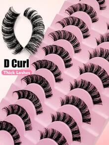 Rikuaild 10 Pairs D Curl Russian False Eyelashes, Lightweight & Fluffy, Thick & Curled, Criss-Cross Faux Mink Lashes, Suitable For Parties, Music Festivals, Travel, Reusable, Create Voluminous Lashes - 俄羅斯條狀假睫毛 - 查看 5