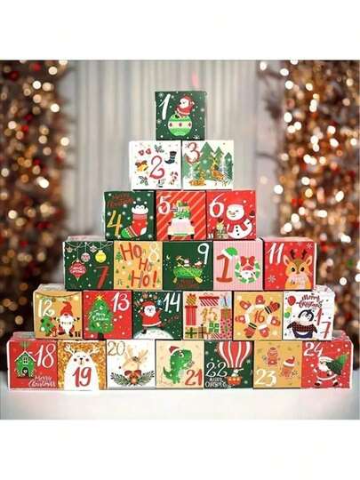 24 Stück Weihnachtsgeschenkbox Set - Festliche Süßigkeiten & Party Gastgeschenk Verpackung, Feiertags Dekorations Papierboxen Weihnachten Weihnachtsdekorationen Weihnachtspyjamas Weihnachtsgeschenke Weihnachtsdekoration