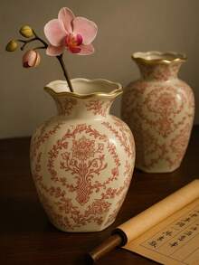 复古红梅花瓷瓶 – 手工东方陶瓷花瓶，饰以经典中国花卉图案 | 优雅装饰花瓶，适用于客厅、卧室、办公室及婚礼装饰 | 农历新年、圣诞节、感恩节、情人节礼物 - 彩色 - 查看 10