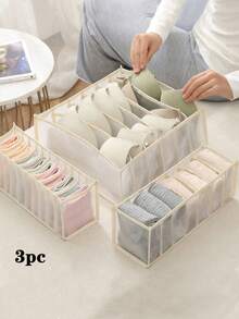 3pcs Bra Drawer Storage Bags, Underwear Drawer Organizer Boxes, Wardrobe Storage Boxes, Grid Drawer Organizers For Bras, Underwear, Socks,Room Decor - Multicolor - View 7