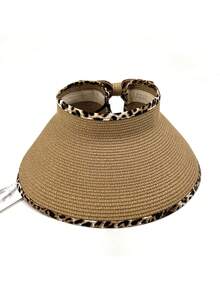 Foldable Wide-Brim Sun Hat - Leopard-Print Trim With Bow Detail, Portable Roll-Up Design Ideal For Travel/Beach/Outdoor Use, UV Protection, Women's Fashion Sports Hat, Compact Portable Hair Accessory