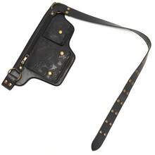 Style Waist Bag - Vintage Synthetic Leather Fanny Pack With Multiple Compartments, Golden Studs & Buckles For Women, Perfect For Outdoor Sports, Travel, And Casual Wear - 壓變黑色 - 查看 9