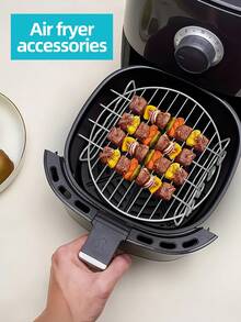 1pc Stainless Steel Layer Rack Steam Rack, Stainless Steel Air Fryer Rack, Stainless Steel Air Fryer Rack, Baking And Cooking Rack, For Air Fryers Versatile Toast Rack,Grill Steaming Rack With Barbecue Labels, With 4 Barbecue Labels, Which Can Be Reused And Washed By Dishwasher. - Silver - View 2