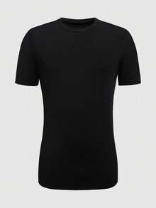 Camiseta de manga corta casual y versátil de unicolor para hombre - Negro - Ver 5