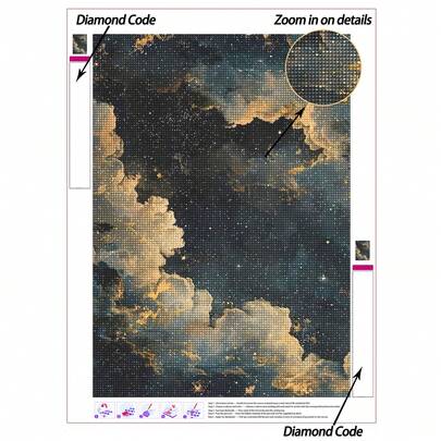 5D DIY 钻石画 | 宇宙星空钻石画套装。云朵中闪烁的星星。高清艺术钻石，手工装饰画，水钻全套马赛克工艺套装，DIY 技巧和专注力练习。