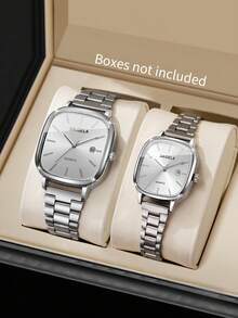 2pcs/Set Fashionable Couple Minimalist Dial Calendar Quartz Wrist Watches, Classic Stylish Precise (Watch Box Not Included)