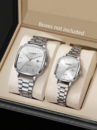 2pcs/Set Fashionable Couple Minimalist Dial Calendar Quartz Wrist Watches, Classic Stylish Precise (Watch Box Not Included)