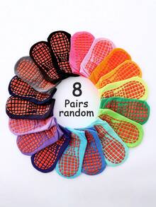 8双儿童薄款休闲踝袜运动袜，防滑圆点，透气，抓地力舒适，适合情人节礼物/运动装/返校，颜色随机 - 彩色 - 查看 14