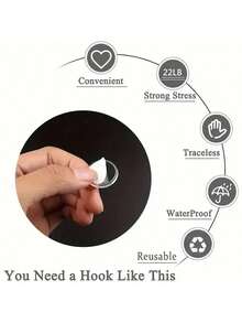 100pcs Clear Self Adhesive Ceiling Hooks, No Drilling Required, Ceiling Mounted Hooks With Flagpole Clips, Bedroom Bathroom Living Room Car Hanging Hooks - White - View 7