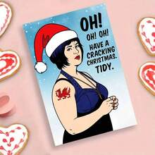 1pc Adult Funny Christmas Greeting Card - Envelope Style Wishes, Includes "Oh! Have Fun" Message, Clean Humorous Design, Welsh Flag Tattoo Cartoon Pattern & Snowflake Font - Holiday Greetings Suitable For Friends, Family, Colleagues - No Battery/Power/Paper Required