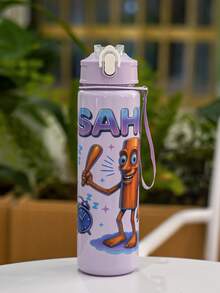 1个750毫升/26盎司山海景主题塑料吸管水瓶，4种卡通图案可选，带提手，便携易用，易碎品请小心轻放，倒置不漏水，适合日常通勤、课堂、办公室、户外运动、跑步、骑行、旅行、节日礼物 - 彩色 - 查看 17