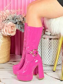 Women Mid-Calf Boots - Hot Pink - View 2