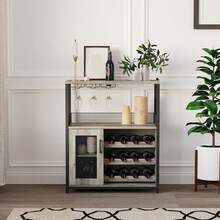 Belect Bar Cabinet, Wine Rack Cabinet With Detachable Wine Rack, Adjustable Shelves Coffee Bar Cabinets With Mesh Door And Baffle Design, 36 In Tall, For Home, Kitchen, Dinning Room - Grey - View 4