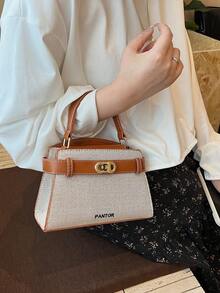 时尚休闲百搭便携单肩包/斜挎包/顶部手柄撞色女士小方包 - 棕色 - 查看 7