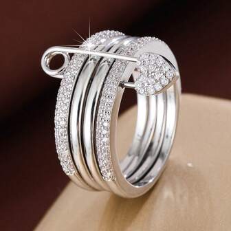 1pc Multilayer Zirconia Decorated Ring, Casual Gift Design For Women
