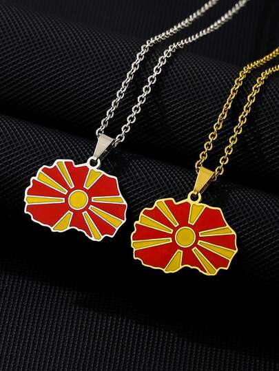 1 pieza Collar de acero inoxidable con bandera de Macedonia del Norte en forma de gota de aceite, de moda para mujeres, minimalista y elegante, adecuado para parejas, vacaciones, fiestas, viajes, versátil