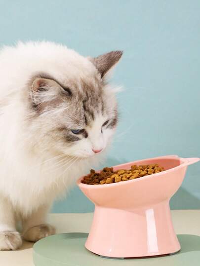 1 Stück Katzen Napf, Hochstand Napf mit Nackenschutz, schräger Rand Katzen Napf, Katzen Futter Napf