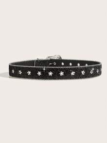 1pc Men's Star Studded Decorative Western Cowboy Style Waist Belt, Suitable For Everyday Wear Autumn-Winter Accessories,Suitable For Teens, Youth,Men,Casual, Outdoor, Athletic, Vacation, Graduation Gifts, Birthday, Daily Wear - Black - View 3