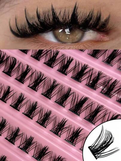 120PCS D Curl Clusters Manga DIY Eyelash Extension Fluffy Soft Individual Cluster Lash Thick Cluster Lash Natural False Eyelashes