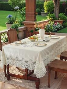 1 件 100% 涤纶厚天鹅绒面料优雅 3D 金线刺绣蕾丝花边桌布,适用于厨房、餐桌、会议桌、方桌/圆桌、书桌、咖啡桌、梳妆台、家居装饰、派对、节日、婚礼、别墅、庭院、野餐、橱柜、钢琴罩、客厅、卧室、室内/室外、所有季节、矩形/方形桌布、房间装饰、派对、婚礼、户外家具,多种尺寸可供选择 - 米色 - 查看 11