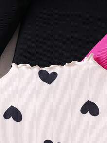 3pcs Girls Turtleneck Ruffle Rib Knit Puff Sleeve Sweater Set