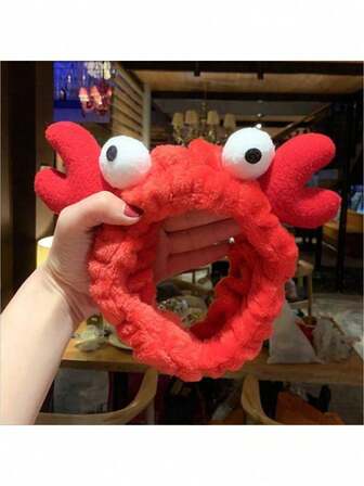 1 Set Cute Crab Pattern Shower Headband And Wristband, Animal Polyester Headband For Bathroom And Travel, Knitted Fabric Hair Accessory Suitable For Normal Hair, Bathroom Headband